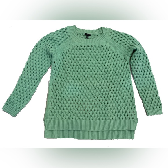 Talbots Mint Green Open Weave Crew-Neck Sweater, Cotton/Poly, Size Medium - Picture 2 of 6